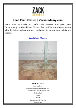Lead Paint Classes  Zackacademy.com