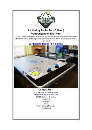 Air Hockey Tables Fort Collins  Frontrangepooltables.com.
