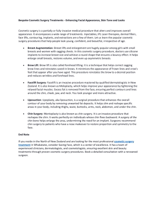 Bespoke Cosmetic Surgery Treatments - Enhancing Facial Appearance, Skin Tone and Looks