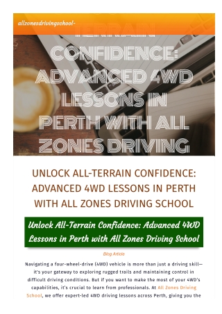 Unlock All-Terrain Confidence Advanced 4WD Lessons in Perth with All Zones Driving School