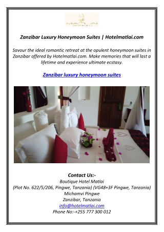 Zanzibar Luxury Honeymoon Suites | Hotelmatlai.com
