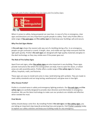 Stay Safe with Prolite’s Reliable Fire Exit Signs and Fire Safety Signs