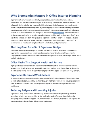 Why Ergonomics Matters in Office Interior Planning