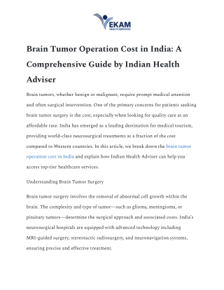 Brain Tumor Operation Cost in India