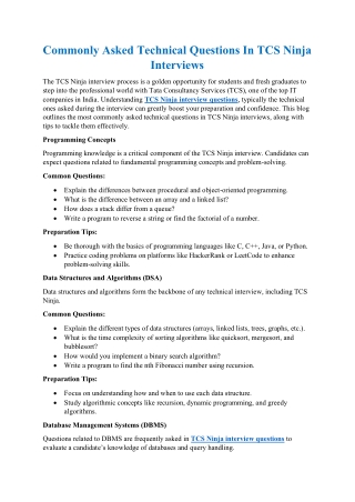 Commonly Asked Technical Questions In TCS Ninja Interviews