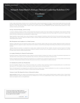 Mangesh Annachhatre's Strategic Financial Leadership Redefines CFO Excellence