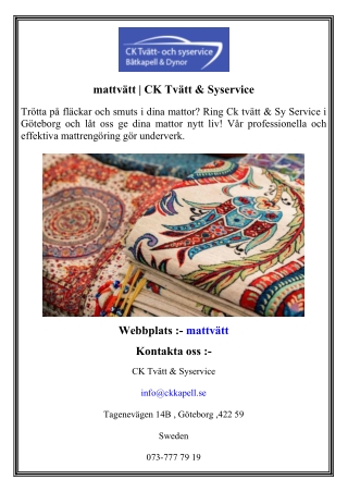 mattvätt   CK Tvätt & Syservice