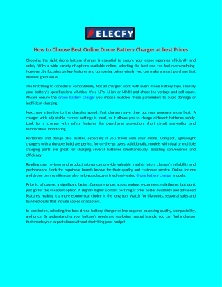 How to Choose Best Online Drone Battery Charger at best Prices