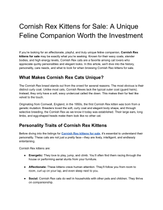 Cornish Rex Kittens for Sale_ A Unique Feline Companion Worth the Investment