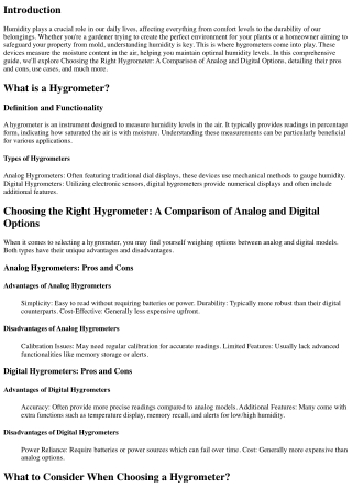 Choosing the Right Hygrometer: A Comparison of Analog and Digital Options