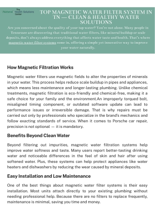 Top Magnetic Water Filter System in TN — Clean & Healthy Water Solutions