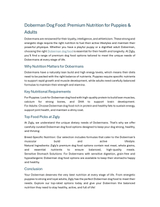 Doberman Dog Food Premium Nutrition for Puppies & Adults