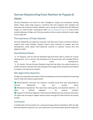 German Shepherd Dog Food Nutrition for Puppies & Adults