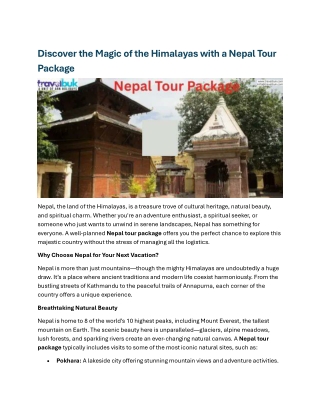 Explore the Himalayas with the Best Nepal Tour Package – Adventure & Culture