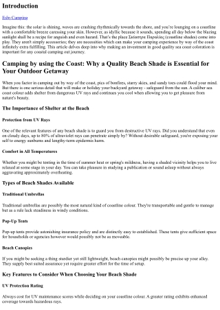 Camping via the Coast: Why a Quality Beach Shade is Essential for Your Outdoor G