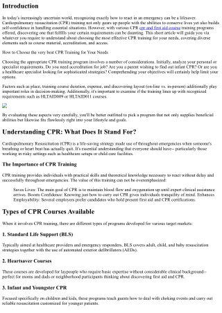 Just how to Select the very best CPR Training for Your Demands