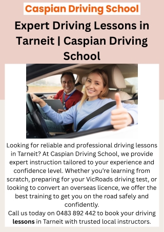 Professional Driving Lessons in Tarneit  Caspian Driving School
