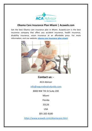 Obama Care Insurance Plan Miami | Acaweb.com
