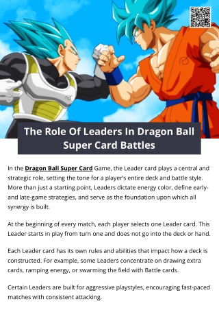 The Role Of Leaders In Dragon Ball Super Card Battles