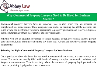 Why Commercial Property Lawyers Need to Be Hired for Business Success?