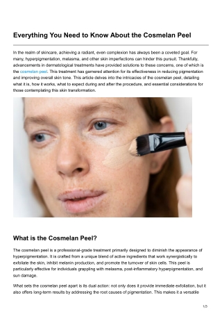 Everything You Need to Know About the Cosmelan Peel