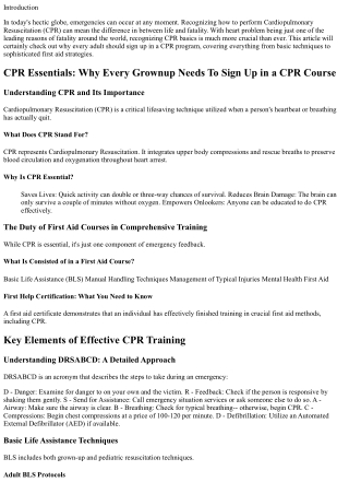 CPR Essentials: Why Every Grownup Should Register in a CPR Program