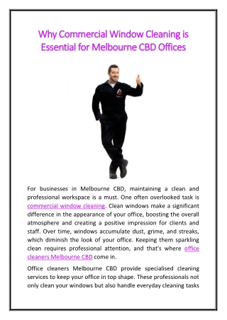 Why Commercial Window Cleaning is Essential for Melbourne CBD Offices