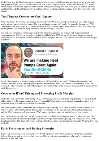 Article 78 on HVAC Tariff Impacts, Construction Cost Management, Equipment Prici