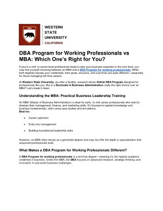 DBA Program for Working Professionals vs MBA: Which One’s Right for You?