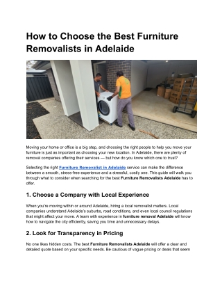 How to Choose the Best Furniture Removalists in Adelaide