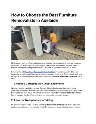How to Choose the Best Furniture Removalists in Adelaide