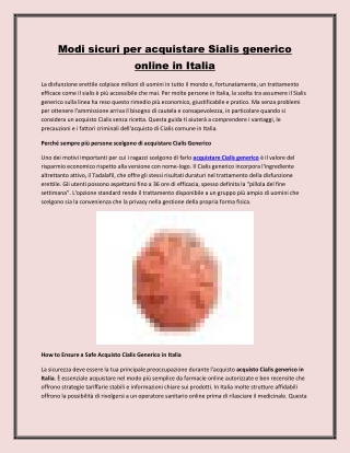 Modi sicuri per acquistare Sialis generico online in Italia