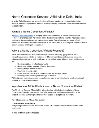 Name Correction Services Affidavit in Delhi, India