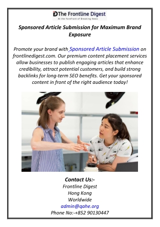 Sponsored Article Submission for Maximum Brand Exposure