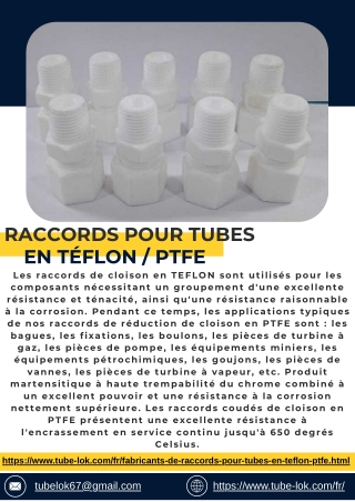 Raccords pour tubes en TÉFLON / PTFE