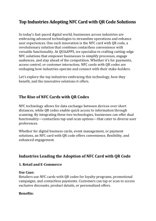 Top Industries Adopting NFC Card with QR Code Solutions