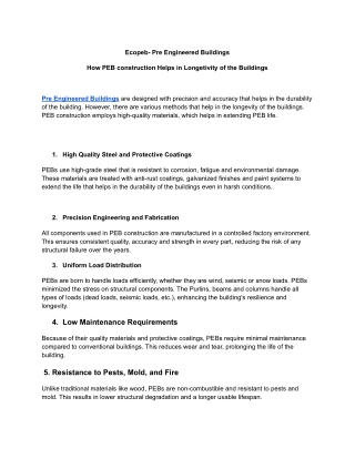 How PEB Construction Helps in the Longevity of Buildings