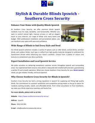 Stylish & Durable Blinds Ipswich - Southern Cross Security