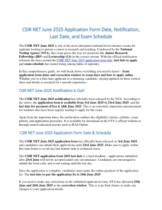 CSIR NET June 2025 Application Form Date