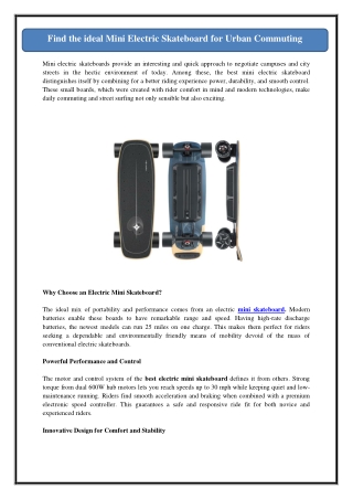 Find the ideal Mini Electric Skateboard for Urban Commuting