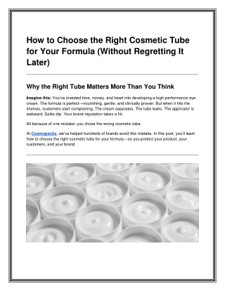 How to Choose the Right Cosmetic Tube for Your Formula (Without Regretting It Later)