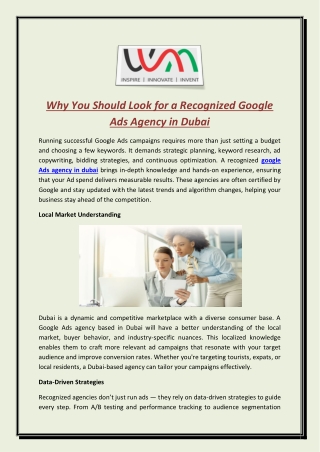 Why You Should Look for a Recognized Google Ads Agency in Dubai