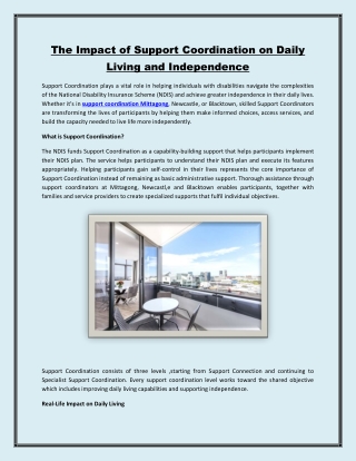 The Impact of Support Coordination on Daily Living and Independence