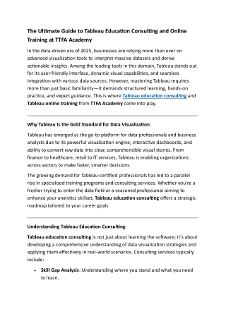 The Ultimate Guide to Tableau Education Consulting and Online Training at TTFA Academy