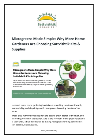 Microgreens Made Simple- Why More Home Gardeners Are Choosing Sattvishtik Kits & Supplies