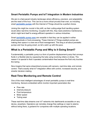 Smart Peristaltic Pumps and IoT Integration in Modern Industries