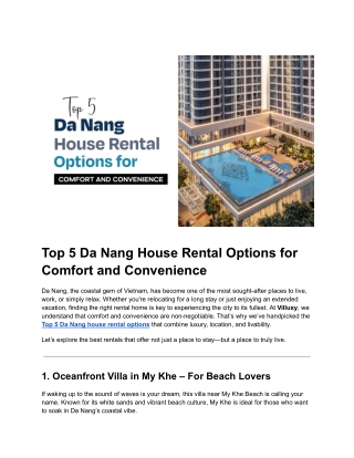 Top 5 Da Nang House Rental Options for Comfort and Convenience