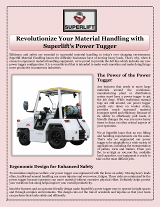 Revolutionize Your Material Handling with Superlift's Power Tugger