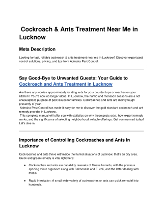 blog _  Cockroach & Ants Treatment Near Me in Lucknow