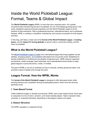 Inside the World Pickleball League- Format, Teams & Global Impact